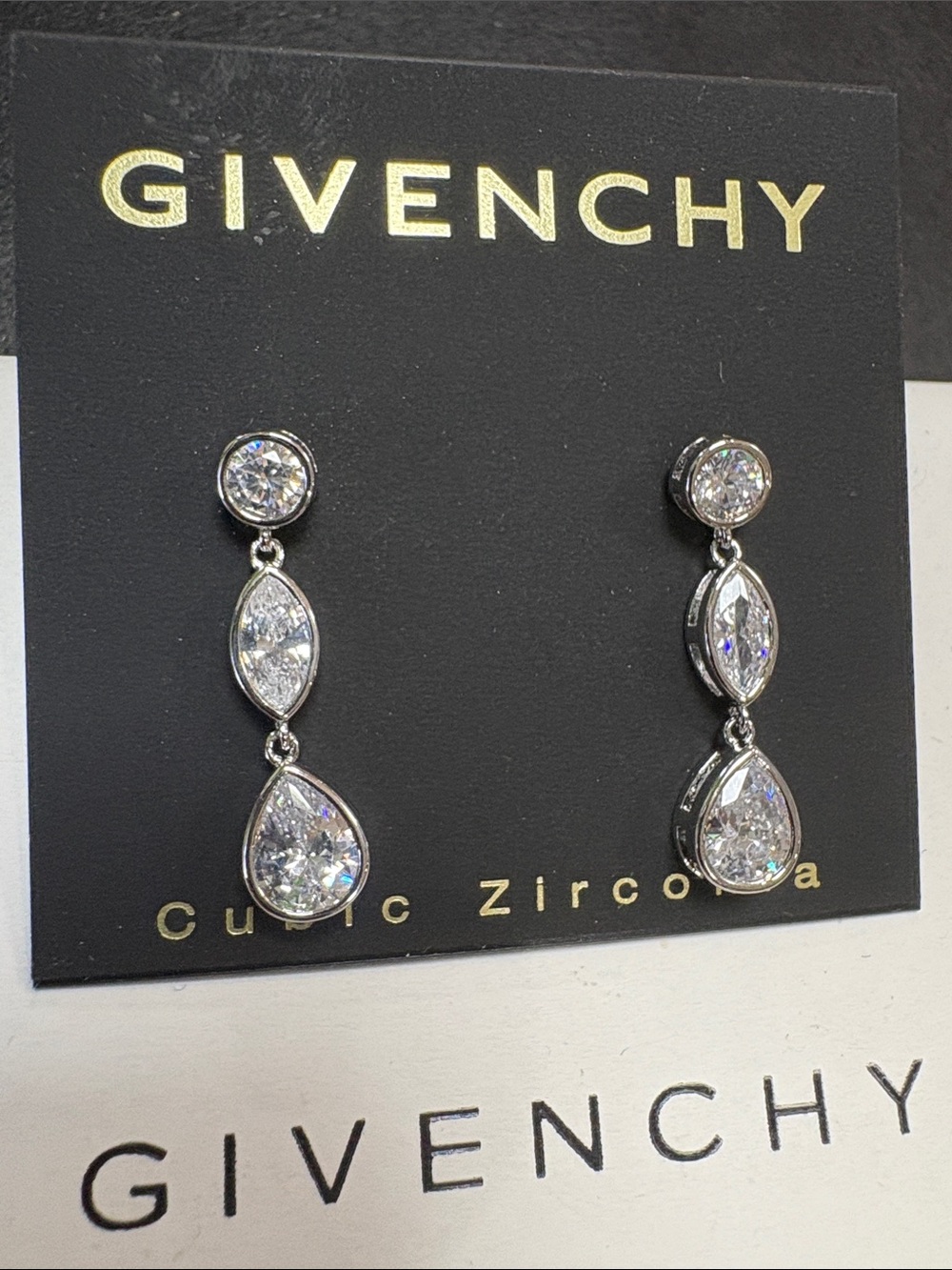 Givenchy Silver-Tone Cubic Zirconia Triple Drop Earrings - Picture 3 of 5